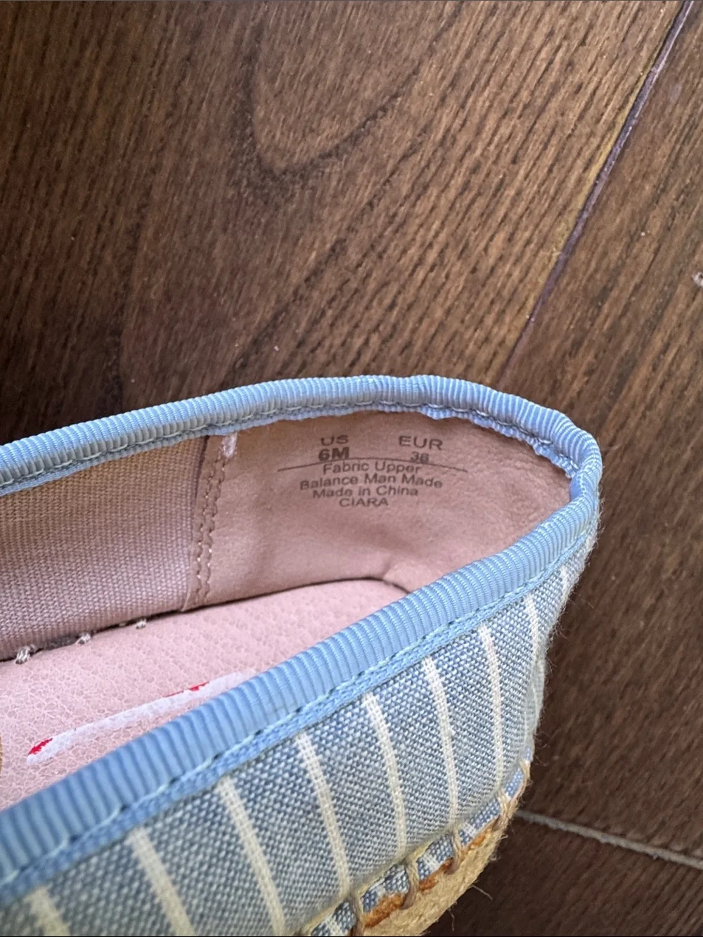 Sam Edelman Light Blue and White Striped Bow Espadrille Flats, size 6